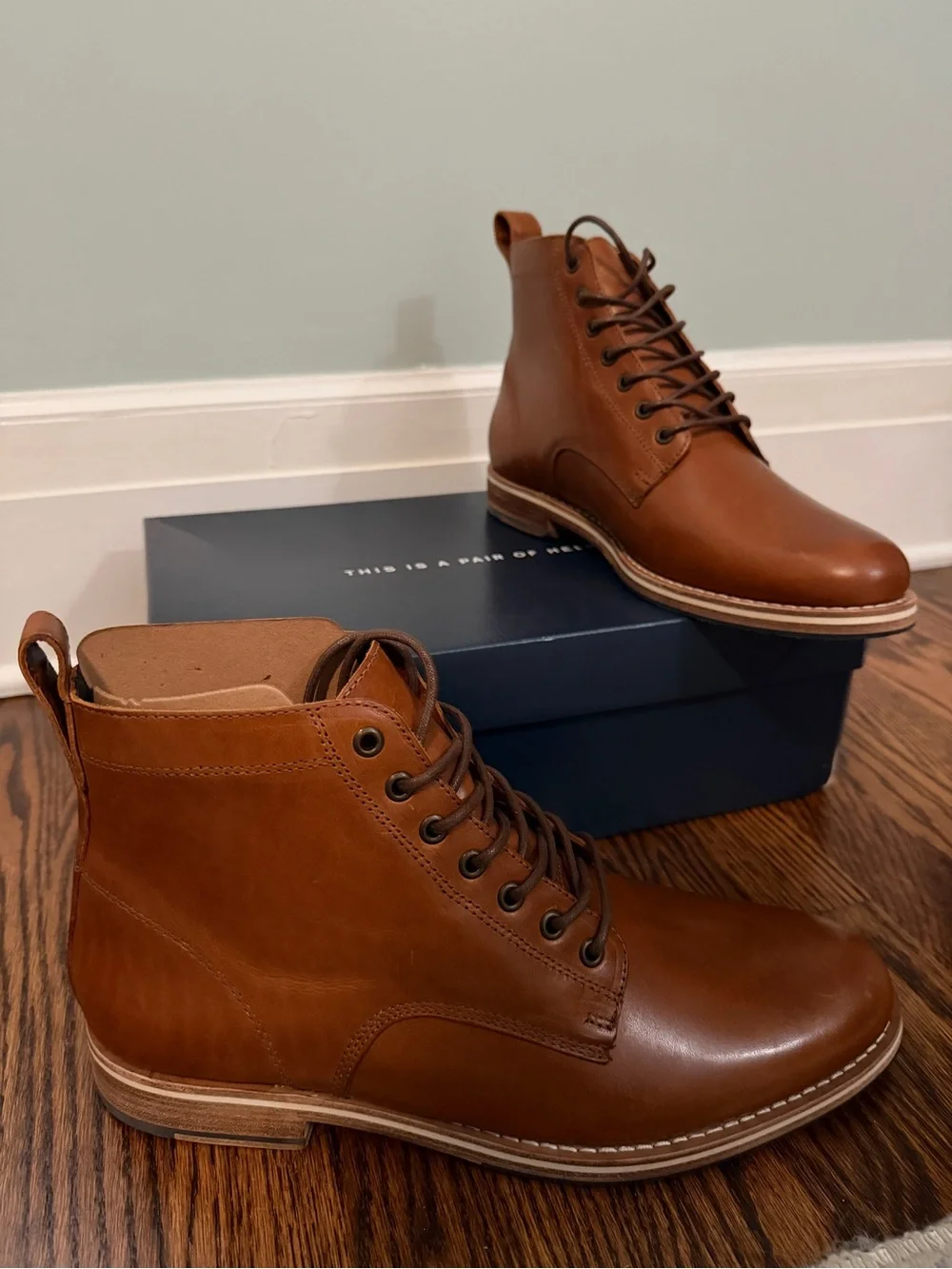 Brand new, Men's Helm Brown Leather Lace-Up Boots